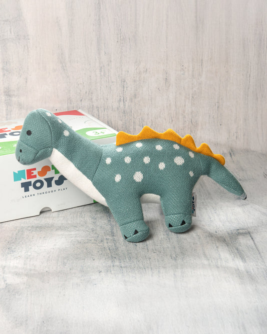 Nesta Toys Dippy The Dino-Knitted Cotton Soft Toy-Encourages Imaginative Play-0M+