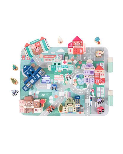 Nesta Toys Wooden City Building Blocks-Shape Sorter & Stacker-Encourages Imaginative Play-36M+