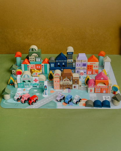 Nesta Toys Wooden City Building Blocks-Shape Sorter & Stacker-Encourages Imaginative Play-36M+