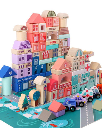 Nesta Toys Wooden City Building Blocks-Shape Sorter & Stacker-Encourages Imaginative Play-36M+