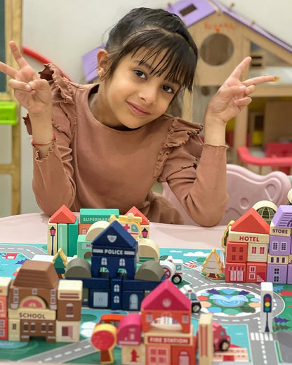 Nesta Toys Wooden City Building Blocks-Shape Sorter & Stacker-Encourages Imaginative Play-36M+