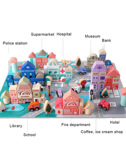 Nesta Toys Wooden City Building Blocks-Shape Sorter & Stacker-Encourages Imaginative Play-36M+