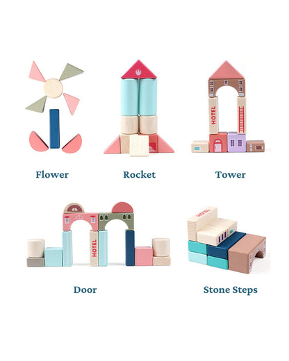 Nesta Toys Wooden City Building Blocks-Shape Sorter & Stacker-Encourages Imaginative Play-36M+