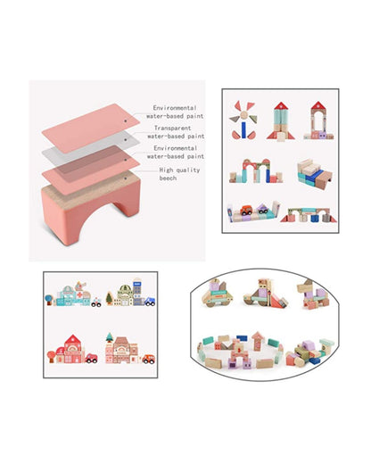 Nesta Toys Wooden City Building Blocks-Shape Sorter & Stacker-Encourages Imaginative Play-36M+