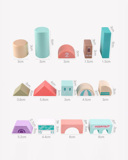 Nesta Toys Wooden City Building Blocks-Shape Sorter & Stacker-Encourages Imaginative Play-36M+