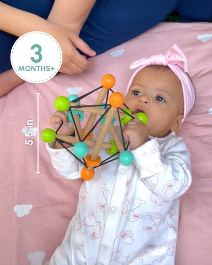 Curious Cub Geometric Wooden Rattle Toy-Builds Hand Eye Coordination-3M+