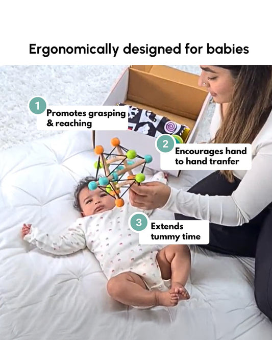 Curious Cub Geometric Wooden Rattle Toy-Builds Hand Eye Coordination-3M+