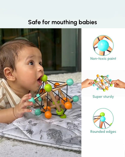 Curious Cub Geometric Wooden Rattle Toy-Builds Hand Eye Coordination-3M+