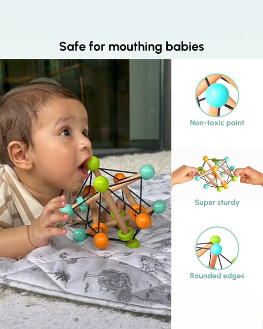 Curious Cub Geometric Wooden Rattle Toy-Builds Hand Eye Coordination-3M+