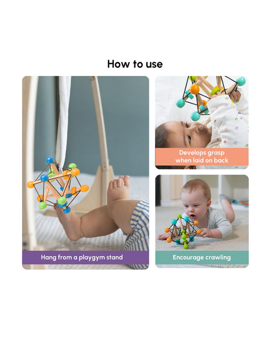 Curious Cub Geometric Wooden Rattle Toy-Builds Hand Eye Coordination-3M+