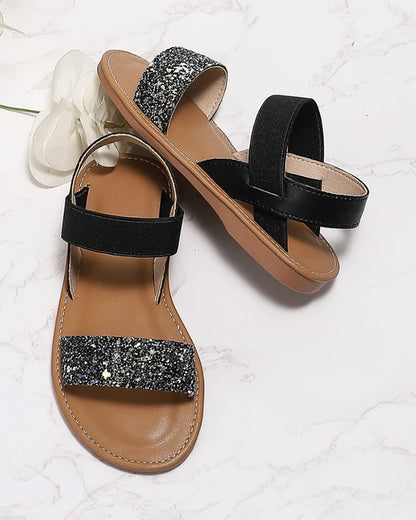 NINO BELLO Black Glitter Velcro Sandal-For Infants