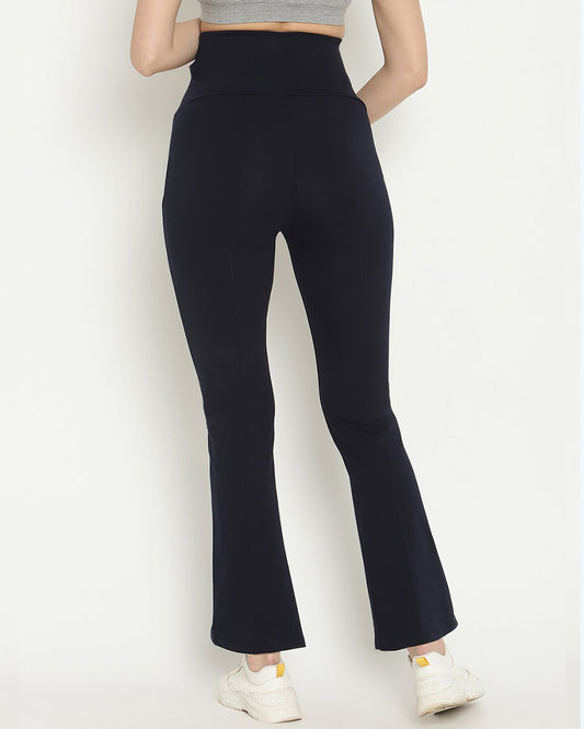 Wobbly Walk Black Maternity Trouser-Solid Color-French Terry-Boot Cut-Bump Friendly