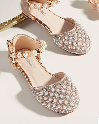 NINO BELLO Golden Pearl Adorned Velcro Bellies-For Infants