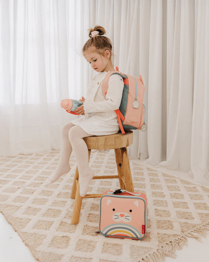Skip Hop Zoo Lunch Bag-Cat-With Insulated Interior-Inner Mesh Pocket-Zip Closure and Clip-on Handle-3Y+
