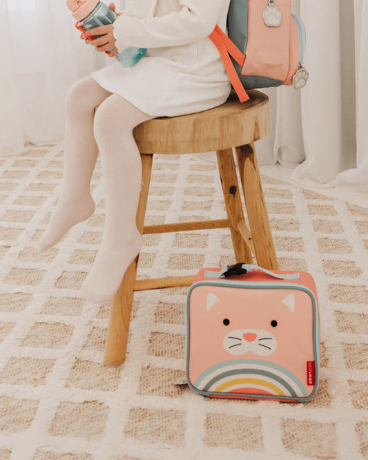 Skip Hop Zoo Lunch Bag-Cat-With Insulated Interior-Inner Mesh Pocket-Zip Closure and Clip-on Handle-3Y+