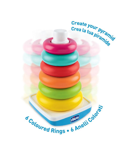 Chicco S2P Ring Tower-Shape Sorter & Stacker-6 Coloured Rings-Learning & Educational Toys-9M+