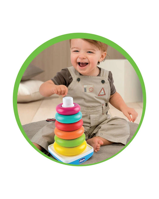 Chicco S2P Ring Tower-Shape Sorter & Stacker-6 Coloured Rings-Learning & Educational Toys-9M+