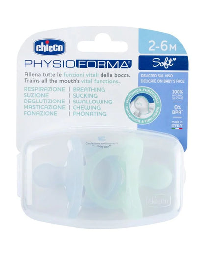 Chicco PhysioForma Soft Soother Blue-Orthodontic Pacifier-2 to 6M-Pack of 2