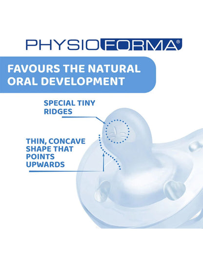 Chicco PhysioForma Soft Soother Blue-Orthodontic Pacifier-2 to 6M-Pack of 2