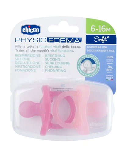Chicco PhysioForma Soft Soother Pink-Orthodontic Pacifier-6 to 16M-Pack of 2