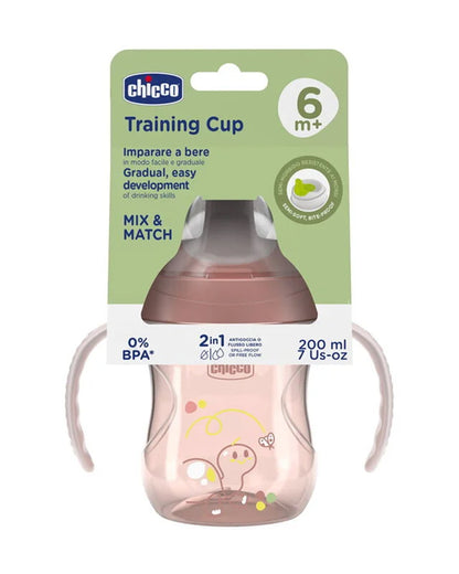 Chicco Training Cup-Ergonomic Design-Easy Grip-Spout Sipper-Pink-6M+