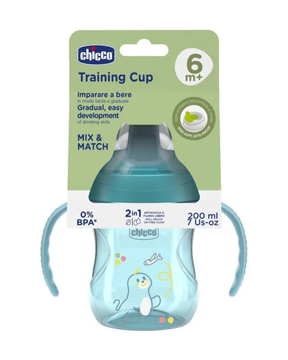 Chicco Training Cup-Ergonomic Design-Easy Grip-Spout Sipper-Teal-6M+