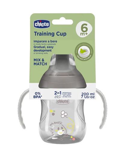 Chicco Training Cup-Ergonomic Design-Easy Grip-Spout Sipper-Grey-6M+