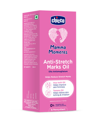 Chicco Mamma Moments Stretch Marks Oil-With Tamanu oil & Inca-inchi oil-Nourishes Belly-Reduces Stretch Marks-Pregnancy & Breastfeeding Safe
