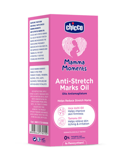 Chicco Mamma Moments Stretch Marks Oil-With Tamanu oil & Inca-inchi oil-Nourishes Belly-Reduces Stretch Marks-Pregnancy & Breastfeeding Safe