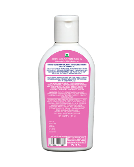 Chicco Mamma Moments Stretch Marks Oil-With Tamanu oil & Inca-inchi oil-Nourishes Belly-Reduces Stretch Marks-Pregnancy & Breastfeeding Safe