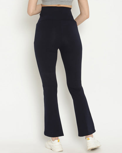 Wobbly Walk Navy Blue Maternity Trouser-Solid Color-French Terry-Boot Cut-Bump Friendly