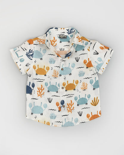 La dee da White Shirt & Shorts Set-Crab Print-100% Cotton-For Infants