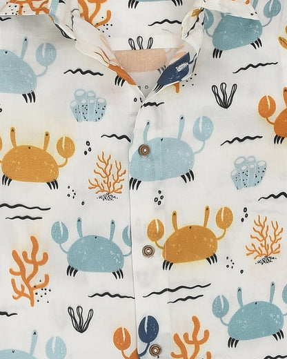 La dee da White Shirt & Shorts Set-Crab Print-100% Cotton-For Infants