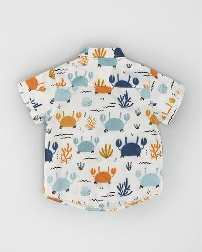 La dee da White Shirt & Shorts Set-Crab Print-100% Cotton-For Infants