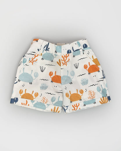 La dee da White Shirt & Shorts Set-Crab Print-100% Cotton-For Infants