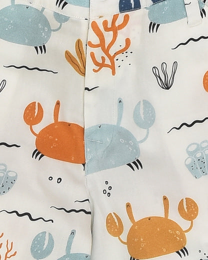 La dee da White Shirt & Shorts Set-Crab Print-100% Cotton-For Infants