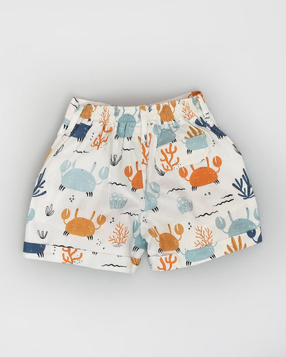 La dee da White Shirt & Shorts Set-Crab Print-100% Cotton-For Infants
