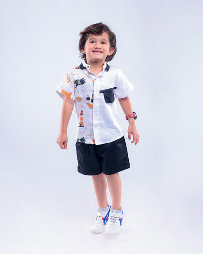 La dee da White Shirt & Shorts Set-Pirates of Caribbean-Cotton-For Infants