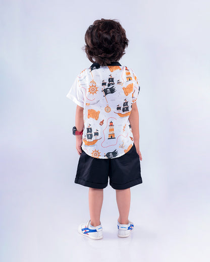 La dee da White Shirt & Shorts Set-Pirates of Caribbean-Cotton-For Infants