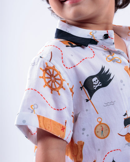 La dee da White Shirt & Shorts Set-Pirates of Caribbean-Cotton-For Infants