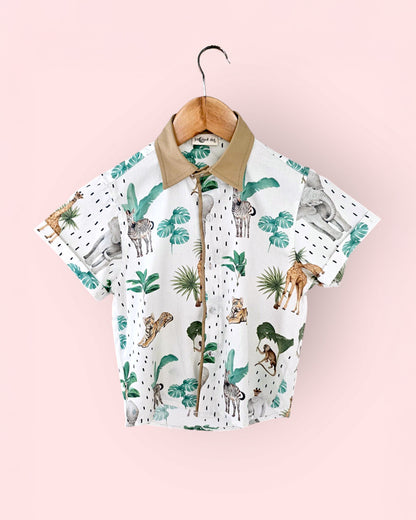 La dee da White T-shirt & Shorts Set-Safari Adventure-100% Soft Giza Cotton-For Infants