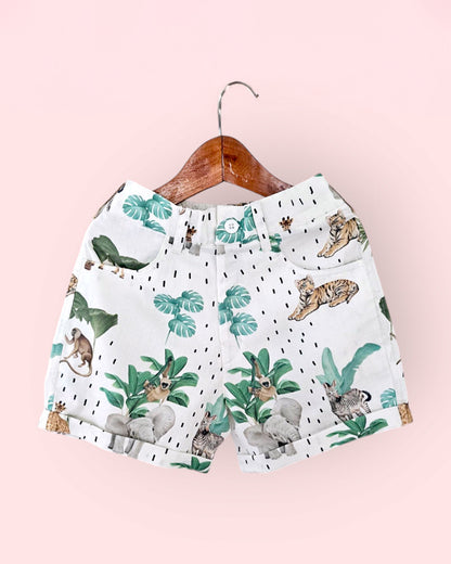 La dee da White T-shirt & Shorts Set-Safari Adventure-100% Soft Giza Cotton-For Infants