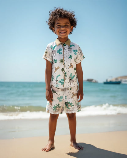 La dee da White T-shirt & Shorts Set-Safari Adventure-100% Soft Giza Cotton-For Infants