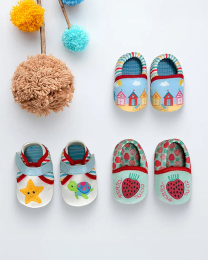 Kazarmax Sea Green Pre-Walker Shoes-Other Prints-Cotton-Pack of 4-For Infants