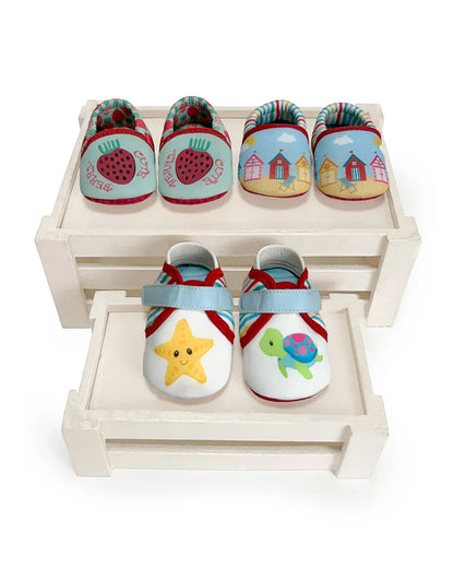Kazarmax Sea Green Pre-Walker Shoes-Other Prints-Cotton-Pack of 4-For Infants