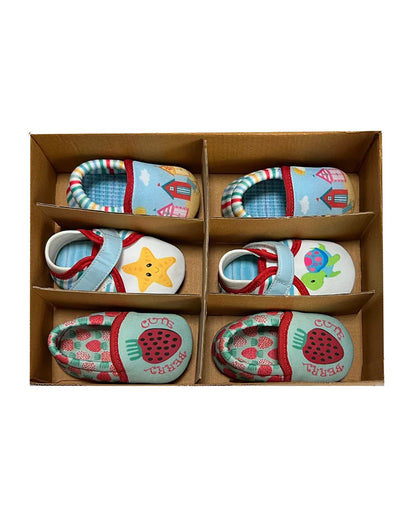 Kazarmax Sea Green Pre-Walker Shoes-Other Prints-Cotton-Pack of 4-For Infants