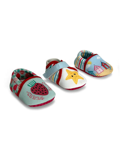 Kazarmax Sea Green Pre-Walker Shoes-Other Prints-Cotton-Pack of 4-For Infants