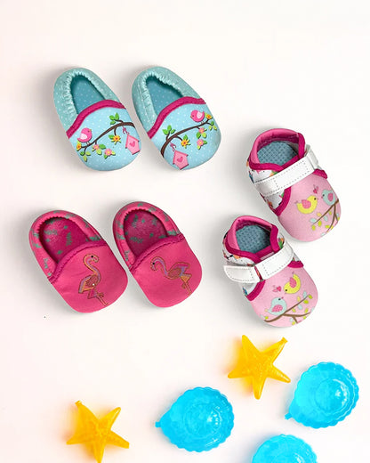 Kazarmax Pink Pre-Walker Shoes-Other Prints-Cotton-Pack of 4-For Infants