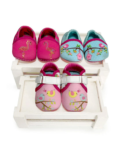 Kazarmax Pink Pre-Walker Shoes-Other Prints-Cotton-Pack of 4-For Infants