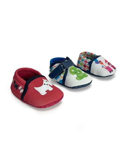 Kazarmax Red Pre-Walker Shoes-Other Prints-Cotton-Pack of 4-For Infants